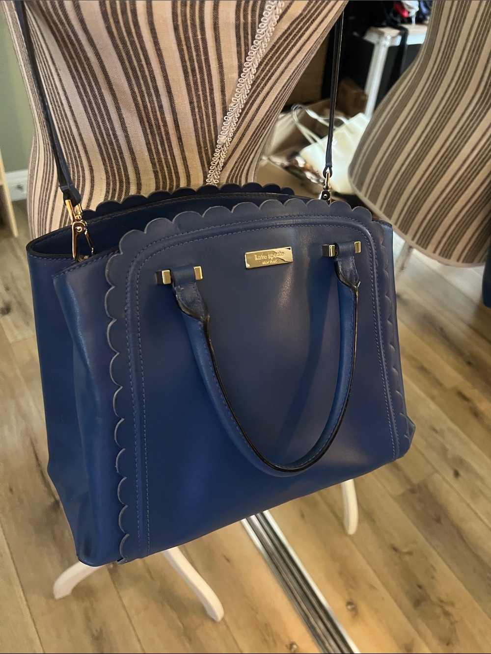 Worn once, kate spade, Linzi Maple Court scalloped Blue satchel - Picture 3 of 10